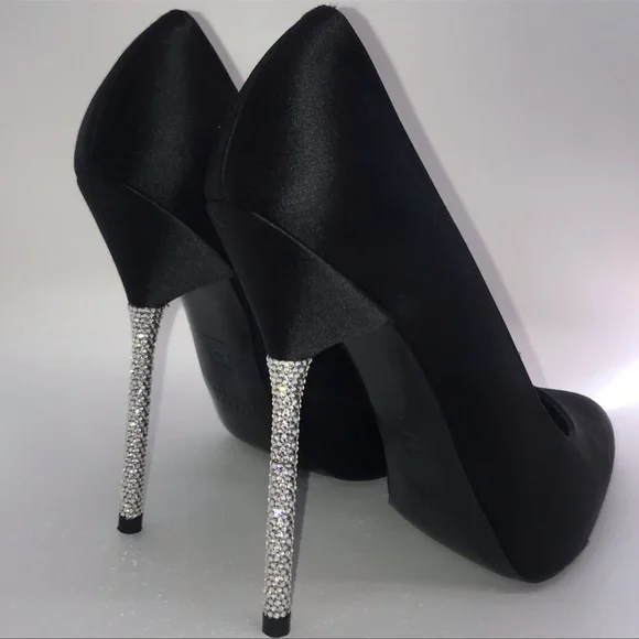 stuart weitzman swarovski heels satin black pump